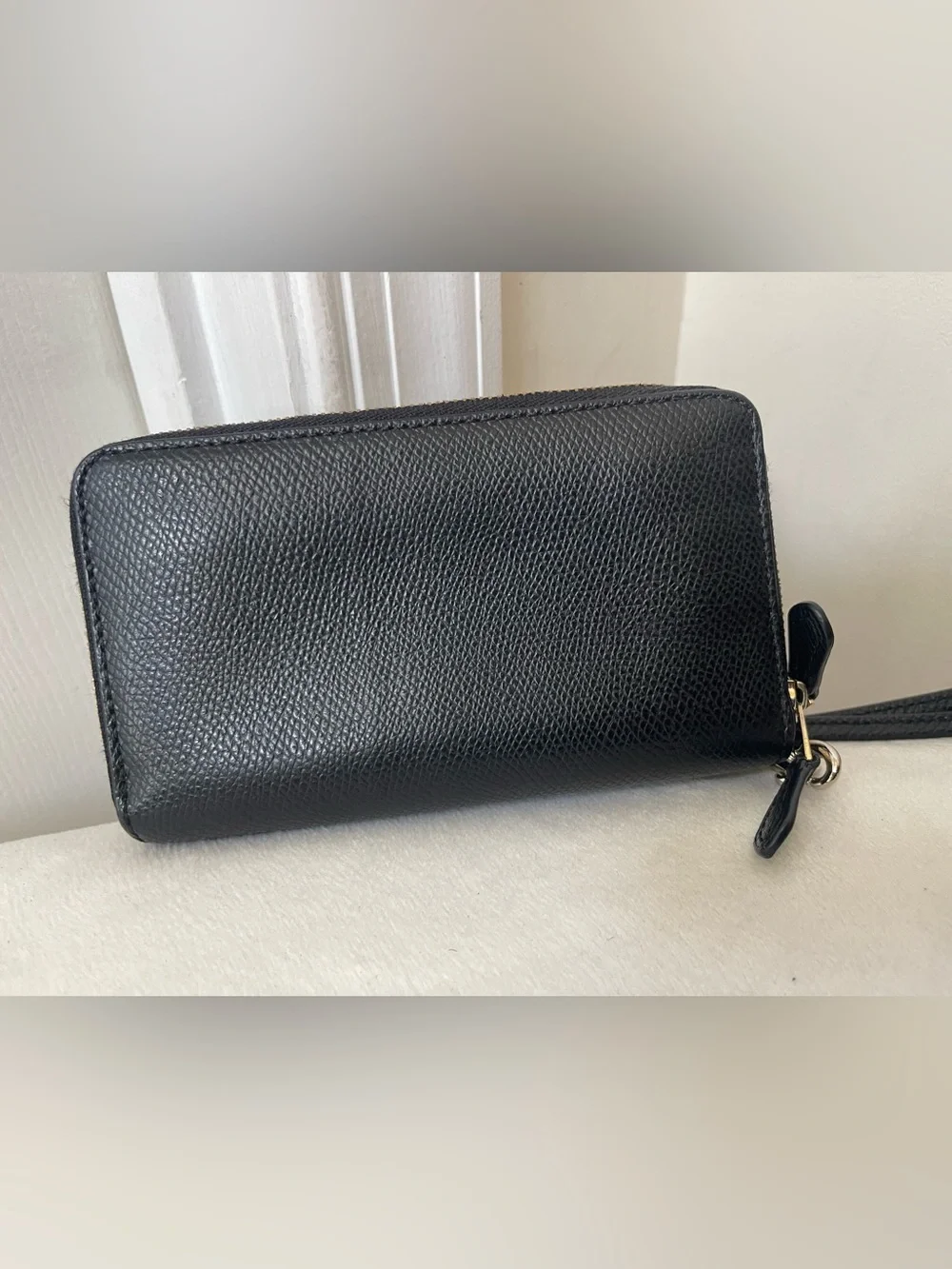 Coach Black Pebbled Leather Double Zip Wristlet with Detachable Strap